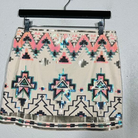 NEW! Express Sequin Mini Skirt SW Short Sand - S - Picture 2 of 4